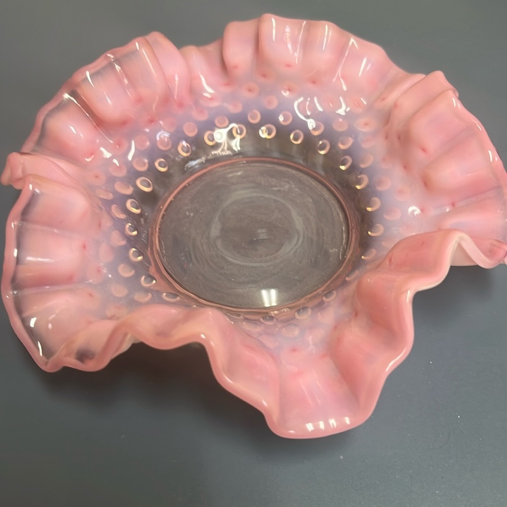 Fenton Pink Hobnail Ruffled Edge Cranberry Dish